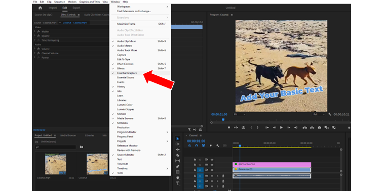 How to enable the Essential Graphics Panel in Premiere Pro