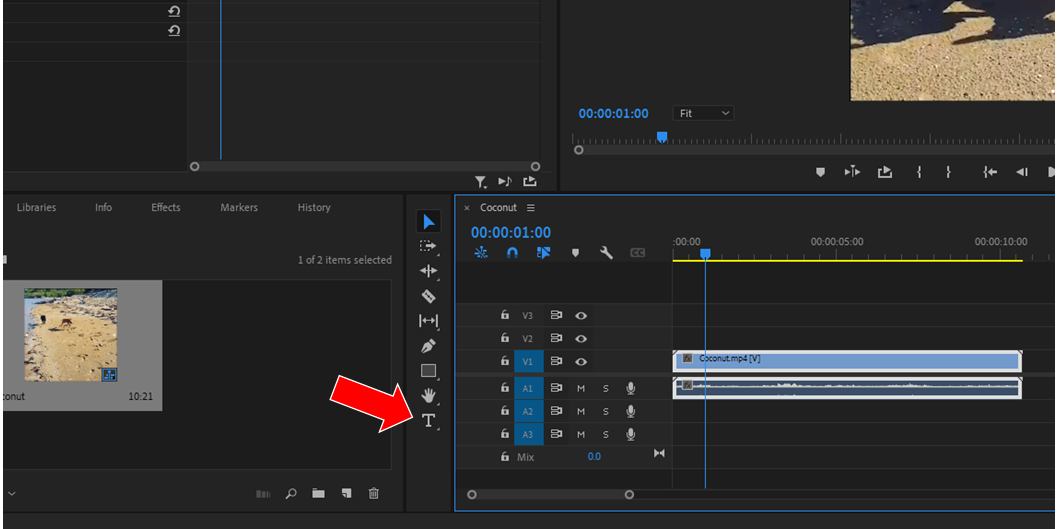 Type tool location in Adobe Premiere Pro