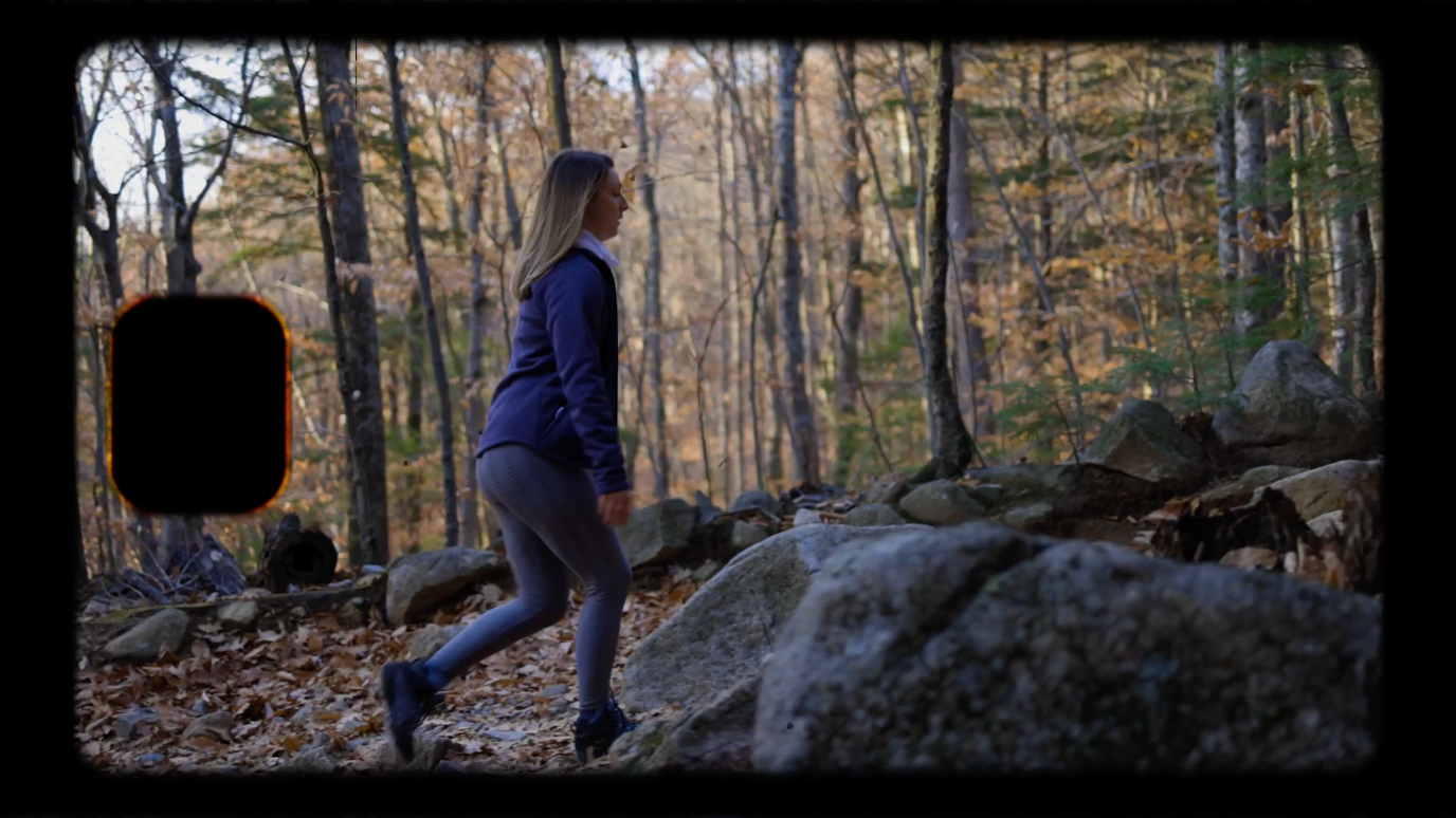 Film Mattes example giving a vintage look to a woman walking in the woods