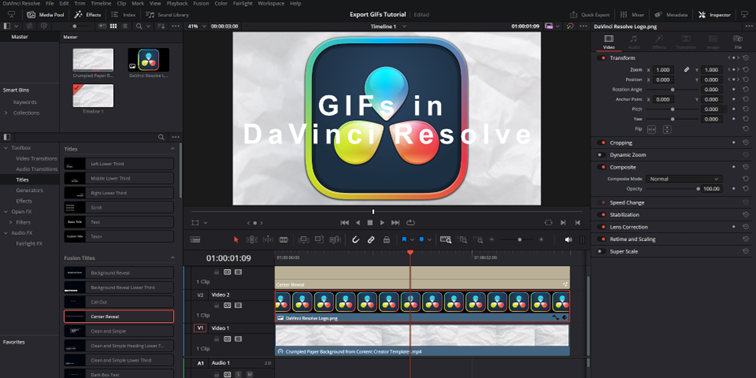 Creating a custom GIF in the DaVinci Resolve Edit tab
